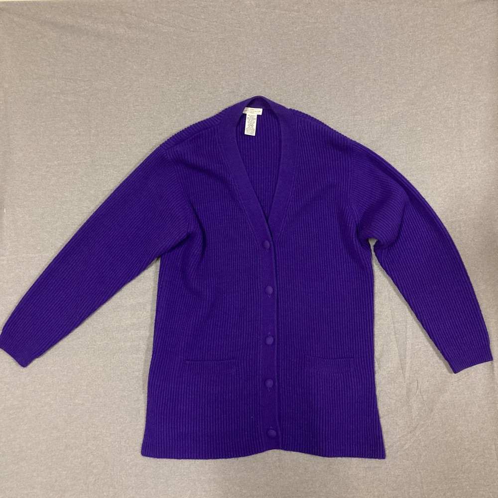 Yarnworks Vintage Purple Ribbed Knit Button Front Cardigan Sweater Large‎ 710152